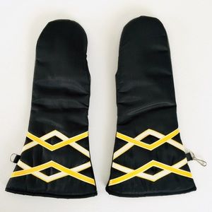 Mens Vintage Yellow Black White Snowmobile Gloves